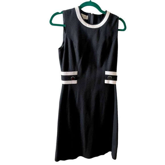 Kate Middleton style HOBBS Black White Sleeveless MIDI Aline Dress Size 8 - Picture 2 of 7